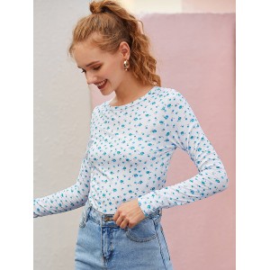 Allover Ditsy Floral Print Long Sleeve Tee