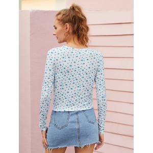 Allover Ditsy Floral Print Long Sleeve Tee