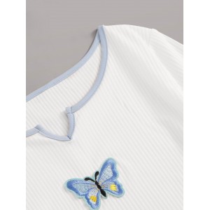 Butterfly Embroidery Ribbed Crop Tee