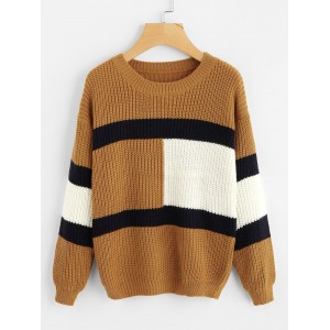 Drop Shoulder Color Block Knit Sweater