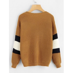 Drop Shoulder Color Block Knit Sweater