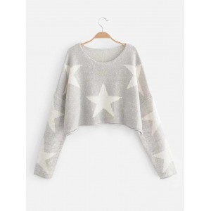 Drop Shoulder Star Pattern Crop Sweater