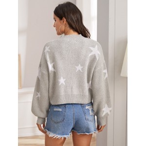 Drop Shoulder Star Pattern Sweater