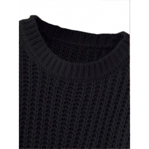 Black Drop Shoulder Textured Sweater