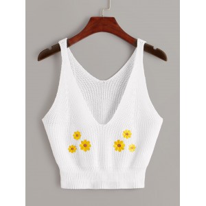Flower Embroidered Knit Top