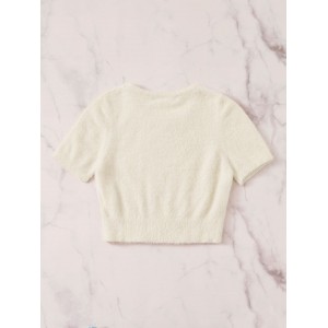 Butterfly Embroidered Fuzzy Crop Knit Top