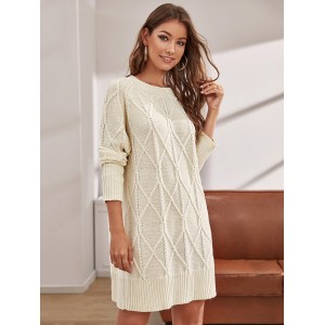 Cable Knit Detail Raglan Sleeve Sweater Dress