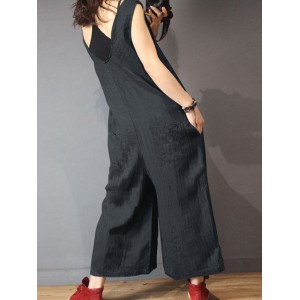 Casual V-neck Sleeveless Loose Overall Jumpsuit