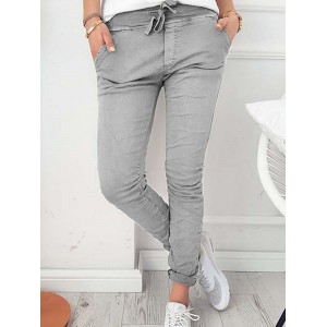 Drawstring Solid Color Cotton Skinny Pants